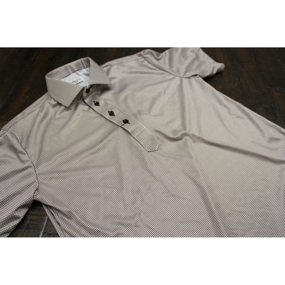Collars & Co Polo Shirt Mens Medium Brown Houndstooth Dress Collar Stretch